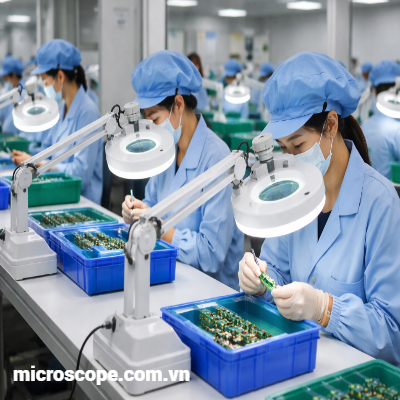 Hình ảnh mô tả kính lúp được sử dụng trong sản xuất